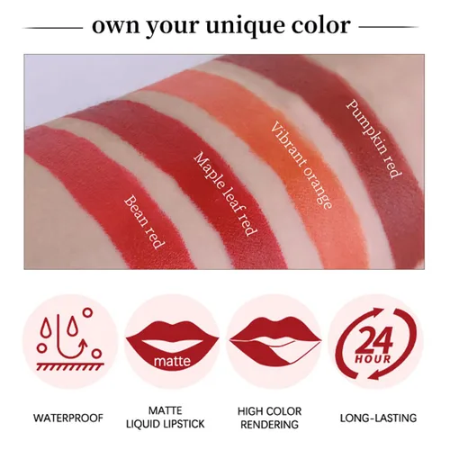 Vista 2 de FYEBOO Labiales de tubo de 4 colores, juego de lápices labiales pequeños, Labiales Mate Velvet Lipstick Hidratante y Suave, Mancha de Labiales Roja