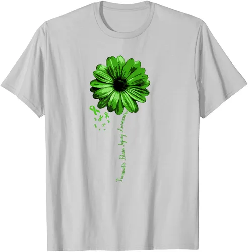 Vista 47 de Camiseta de conciencia de lesiones cerebrales traumáticas con cinta verde guerrero, Negro, S