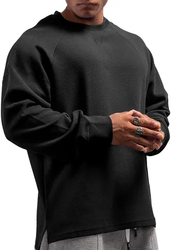 Vista 2 de JEEING GEAR Sudadera básica de manga larga para hombre, ajuste holgado, cuello redondo, para entrenamiento