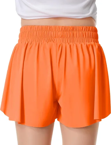Vista 2 de Paquete de 2 pantalones cortos de mariposa para niños y niñas, pantalones cortos holgados con bolsillo 2 en 1, pantalones cortos deportivos
