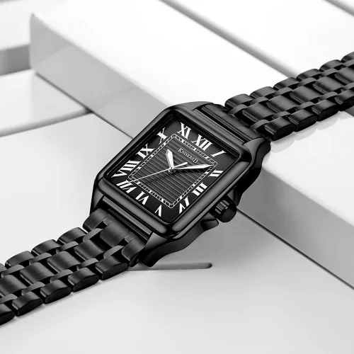 Vista 3 de Classic Square Watch for Men with Vintage Roman Numeral and Solid Stainless Steel Band