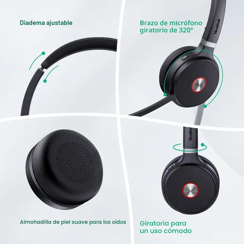 Vista 7 de Yealink WH62 Dual UC DECT Auriculares inalámbricos para teléfono IP y PC