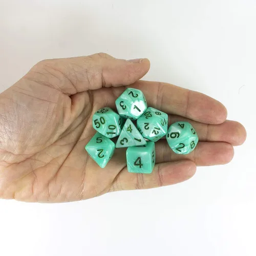 Vista 2 de Dados RPG de perlas turquesas - Juego completo poliédrico - 'Aqua