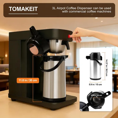 Vista 2 de Airpot - Jarra de café para mantener el calor, dispensador de café térmico de 102 oz/3 litros con bomba, dispensador de bebidas calientes de acero