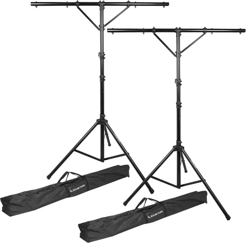 Vista 11 de Sound Town Paquete de 2 soportes de iluminación para DJ, altura ajustable, 9 pies de alto, con barra en T y base de trípode (STLS-T09-PAIR)