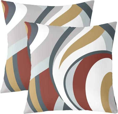 Vista 16 de Castle Fairy Juego de 2 fundas de almohada modernas con estampado de líneas geométricas de doble cara de 16 x 16 pulgadas, color gris, negro y rojo
