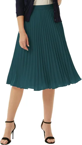 Vista 18 de GRACE KARIN - Falda plisada de gasa para mujer, con cintura alta y elástica, vuelo, corte acampanado y longitud por debajo de la rodilla