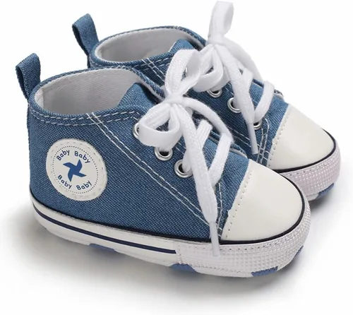 Vista 2 de Zapatos unisex para bebés, niñas y niños, suela suave, lona para recién nacidos, primeros pasos, zapatillas altas antideslizantes