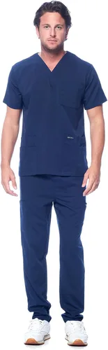 Vista 10 de Conjunto de uniforme sanitario Dagacci unisex, con cuello en V, súper elástico, conjunto de uniforme Negro