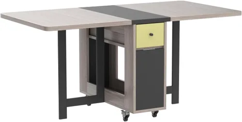 Vista 4 de FUNROLUX Drop Leaf Folding Dining Table with Storage, 2 Drawers, Grey Gris