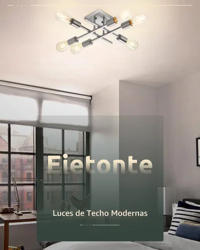 Vista 7 de Lámpara de techo semiempotrada de 6 luces, níquel cepillado industrial cerca del techo, moderna base E26 Sputnik lámpara de techo para cocina