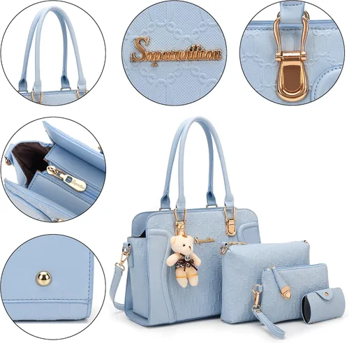 Vista 25 de Bolsos de mano de moda para mujer, bolsa de hombro, asa superior, bolsa de mano, juego de 4 piezas