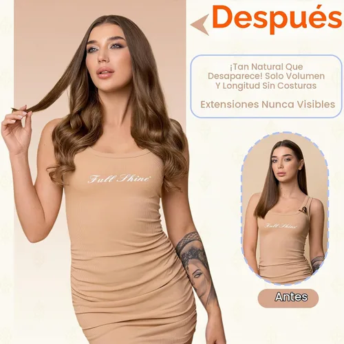 Vista 7 de Full Shine Human Hair Tape in Extensions, Medium Brown Honey Blonde 18 Inch