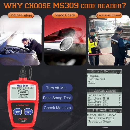 Vista 6 de Autel OBD2 Escáner MaxiScan MS309 para Coche, Lector de Códigos del Motor, Comprueba el Estado del Monitor de Emisiones, Nueva Herramienta