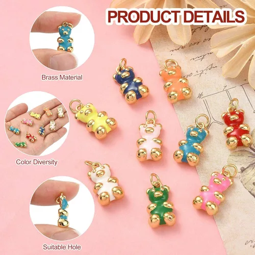 Vista 3 de DanLingJewelry Dijes esmaltados lindos colgantes para llavero, pulsera, joyería, Latón 10 piezas - Oso