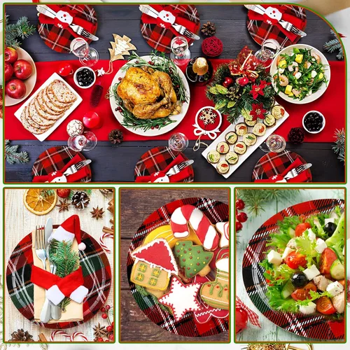 Vista 5 de Shellwei 100 platos de papel de Navidad de 7 pulgadas, platos de fiesta de Navidad a granel desechables para suministros de fiesta de Navidad