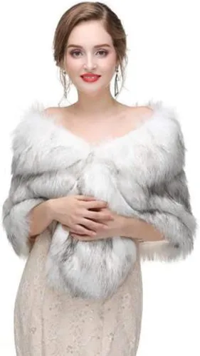 Vista 30 de Aukmla Bufanda de piel de boda para mujer con broche de diamantes de imitación para novia y damas de honor