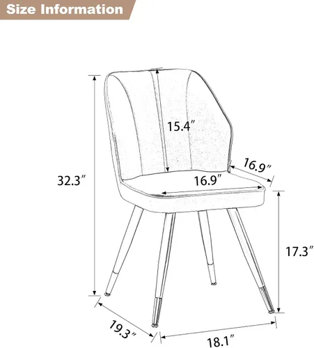 Vista 2 de Juego de 2 sillas de comedor, modernas sillas de comedor tapizadas sin brazos para cocina, comedor, escritorio, sillas laterales con patas de metal