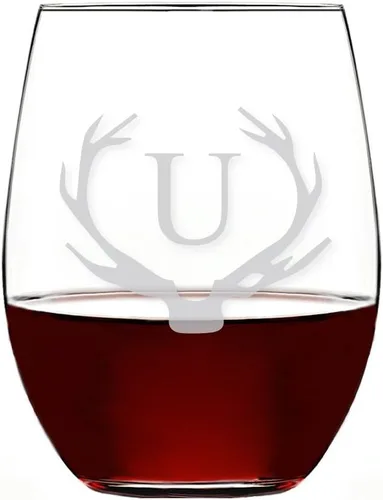 Vista 23 de Antler Initial - Copa de vino sin tallo (15 onzas, letra B, 4 unidades)