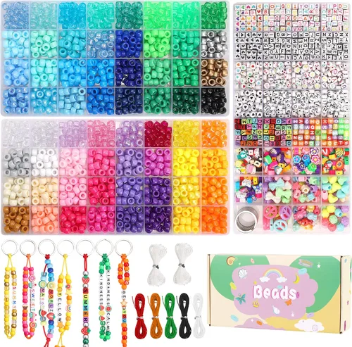 Vista 9 de QUEFE Kit de pulseras de 4680 piezas de cuentas de pony para hacer pulseras de amistad, juego de 120 colores de cuentas Kandi para hacer joyas, 3840