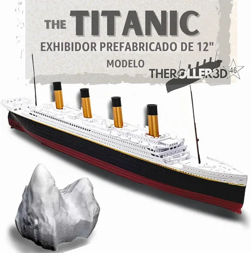 Vista 2 de TheRoller3d RMS Titanic Model Ship con iceberg, 1 pie de largo montado, históricamente preciso, réplicas Titanic