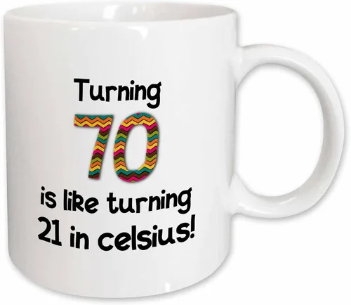 Vista 10 de 3dRose 70 is Like Turning 21 in Celsius-Humorous - Taza de dos tonos, 11 onzas, color negro