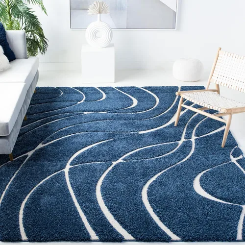 Vista 53 de Safavieh Florida Shag Collection - Alfombra de área de 2 x 3 pies, color crema/beige, diseño geométrico, felpa de 1.2 pulgadas de grosor, ideal