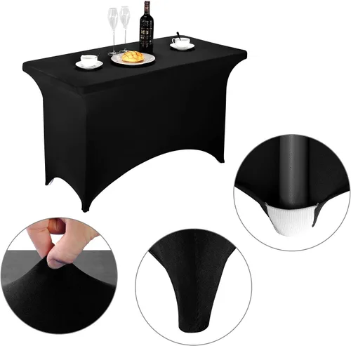 Vista 4 de LZY Mantel de mesa elástico ajustable de elastano para mesa plegable de 4, 6 o 8 pies, mantel rectangular de cóctel, perfecto para fiestas o Negro