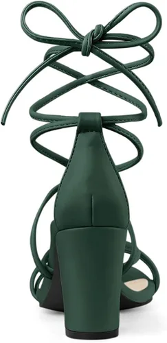 Vista 4 de Allegra K - Sandalias de tacón grueso con tiras delgadas para mujer