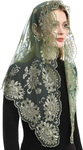Vista 2 de Bozidol Iglesia Mantilla - Velo Católico Con Triángulo Sagrado Virgen Bordado - Velo Capilla Masa Tradicional