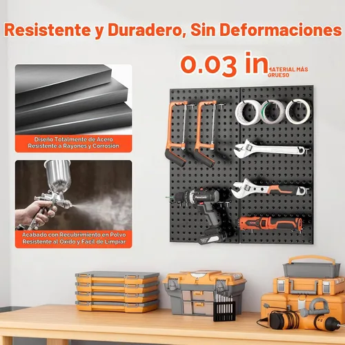 Vista 3 de VEVOR Paneles de metal con clavijas, tablero perforado de 24" x 12", 2 paneles, organizador de pared resistente con accesorios, para sala de estar