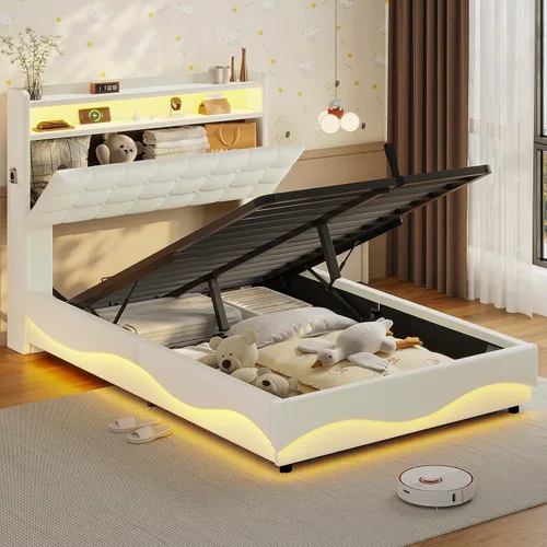 Vista 11 de ADORNEVE Marco de Cama Individual con Almacenamiento Elevable con Estación de Carga Tipo C y Cabecera con Almacenamiento Oculto, Cama de Plataforma