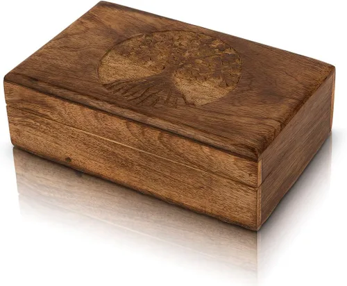 Vista 7 de Gran regalo de cumpleaños, caja de joyería decorativa de madera hecha a mano, organizador de joyas tallado en árbol de la vida, caja de recuerdos