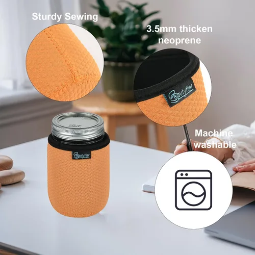 Vista 3 de Beautyflier Tarros Mason de boca regular de 16 onzas, cubierta de neopreno para conservas de bola de boca ancha, tarros de 16 onzas, funda de boca