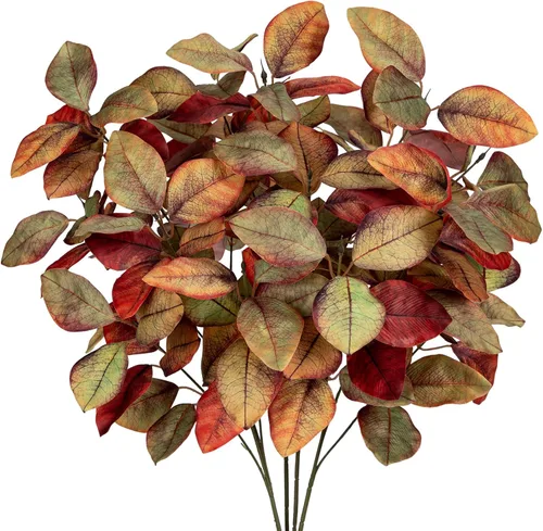 Vista 9 de Briful 3 piezas de hojas de otoño artificiales de magnolia arbustos de hojas de otoño de 15 pulgadas, color burdeos para florero, arreglo floral 3