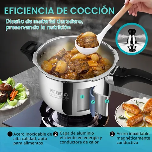 Vista 6 de Olla a presión de acero inoxidable de 3 cuartos pequeña, 8 en 1, compatible con inducción, más de 8 características de seguridad, estufa