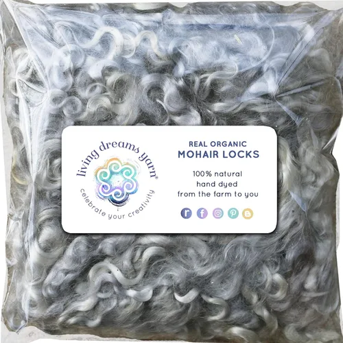 Vista 9 de Cerraduras de mohair reales. Fibra de lana teñida a mano para enraizar, fieltro, mezcla, hilado, tapices y adornos. 3 onzas, blanco, marrón, negro