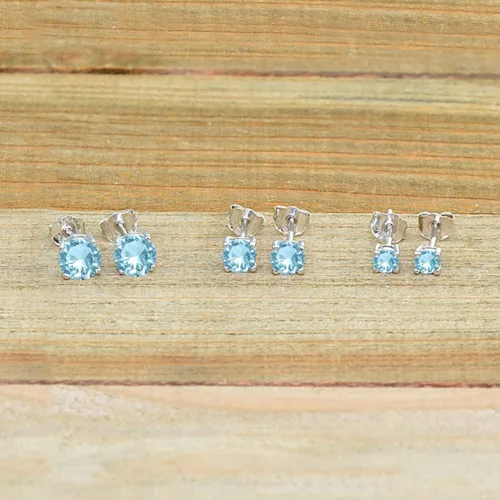 Vista 3 de Aretes de tuerca para mujer, aretes de piedra natal, piedra preciosa genuina o sintética, juego de aretes redondos de 0.118 a 0.197 pulgadas, juego