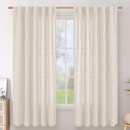 Vista 84 de BGment Cortinas cortas de lino marrón de 36 pulgadas de largo para ventanas, pequeñas cortinas de gasa semitransparentes para cocina, cafetería