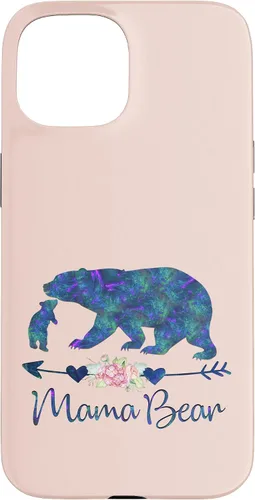 Vista 6 de Teal Blue Purple Floral Mama Bear and One Cub Light Pink Case for iPhone 17