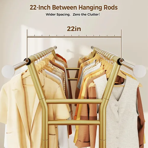 Vista 3 de HYSEYY Heavy Duty Clothes Rack, Rolling Clothing Rack for Hanging Clothes with Shelves Load 700LBS,Portable Garment Wardrobe Closet Rack with Wheels