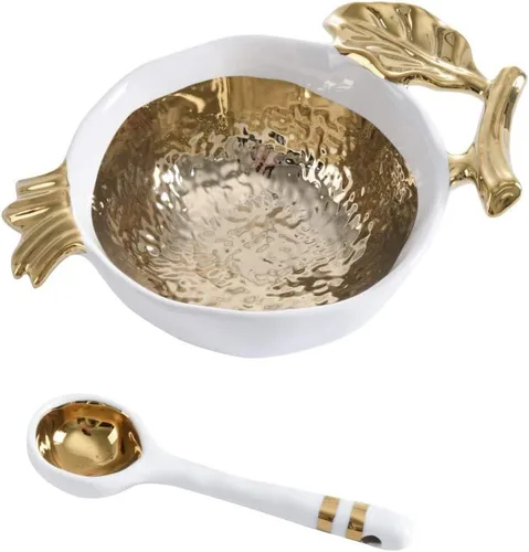 Vista 7 de Pampa Bay Get Gifty - Juego de Procelain de piña dorada - Plato y cuchara (manzana)