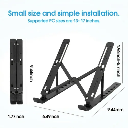 Vista 2 de Soporte para computadora portátil para escritorio, diseño ergonómico, ajustable, de aluminio, plegable, portátil, compatible con MacBook Air Pro