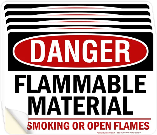 Vista 22 de Cartel de peligro de material inflamable No Smoking or Open Flames, 7 x 10 pulgadas, libre de óxido, aluminio 040, resistente a la decoloración