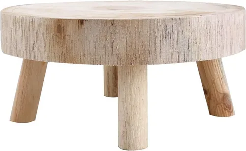 Vista 10 de Taburete de madera para plantas, soporte bajo para plantas, soporte redondo para macetas elevadoras, soportes para múltiples plantas, soporte Marrón
