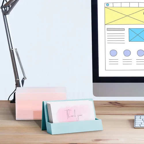 Vista 7 de Zonon Tarjetero de 2 piezas para escritorio, moderno, de plástico, para tarjetas de presentación, soporte creativo y lindo para nombres, para mesa