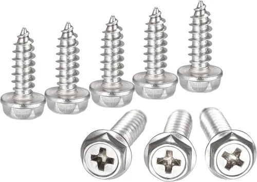 Vista 22 de uxcell Phillips - Tornillos autorroscantes para arandela hexagonal, M4 x 0.472 in, acero inoxidable 304, brida hexagonal, 25 piezas