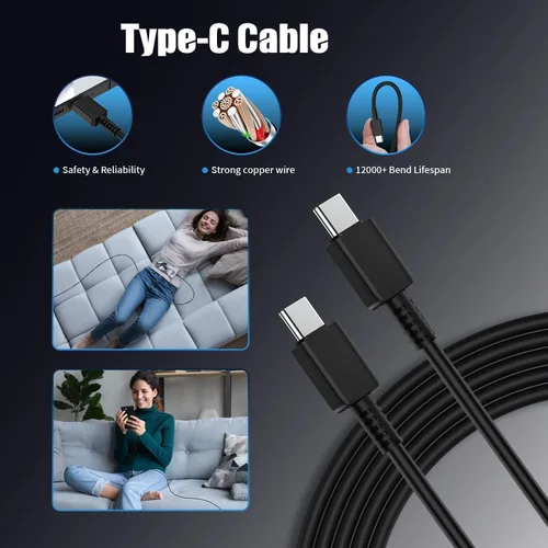 Vista 6 de Cargador súper rápido de 45 W de doble puerto y cable tipo C de 10 pies y 6 pies, bloque de carga de pared USB C, cable de carga de teléfono Android
