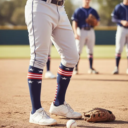 Vista 2 de Calcetines deportivos hasta la rodilla con bandera americana para béisbol, fútbol, sóftbol, fútbol