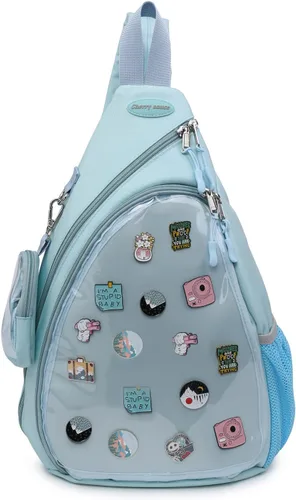 Vista 14 de Bolsa Oxford Ita Kawaii con Pin de Exhibición, Mochila Deportiva de Hombro Único, Mochila de Senderismo, Mochila de Día, Beige